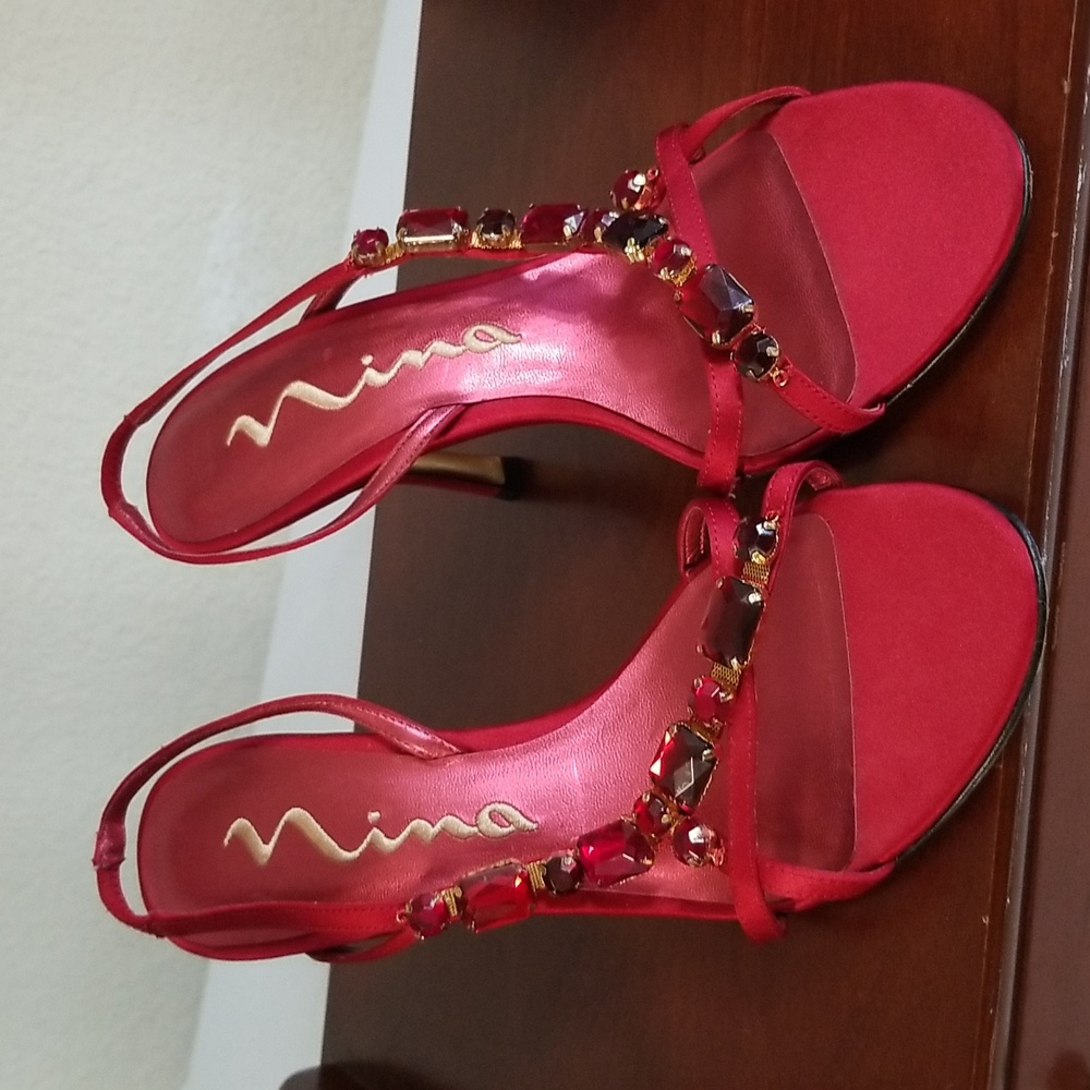 Nina Ruby Red Dressy Sandal Heel Shoes